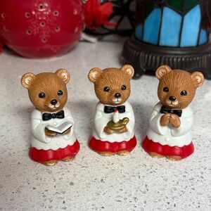 Homco Brown and Red Bear Figurines